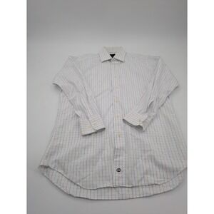 David Donahue Shirt Mens 16.5 32/33 Blue Plaid Trim Fit Casual Preppy Dress Flaw